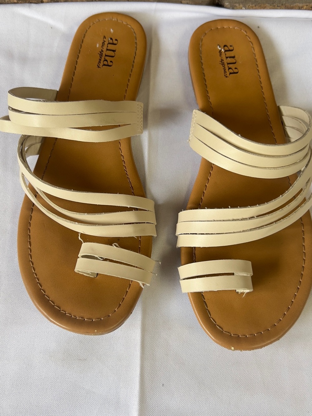 a.n.a Cream Multi-Strap Slide Sandals
